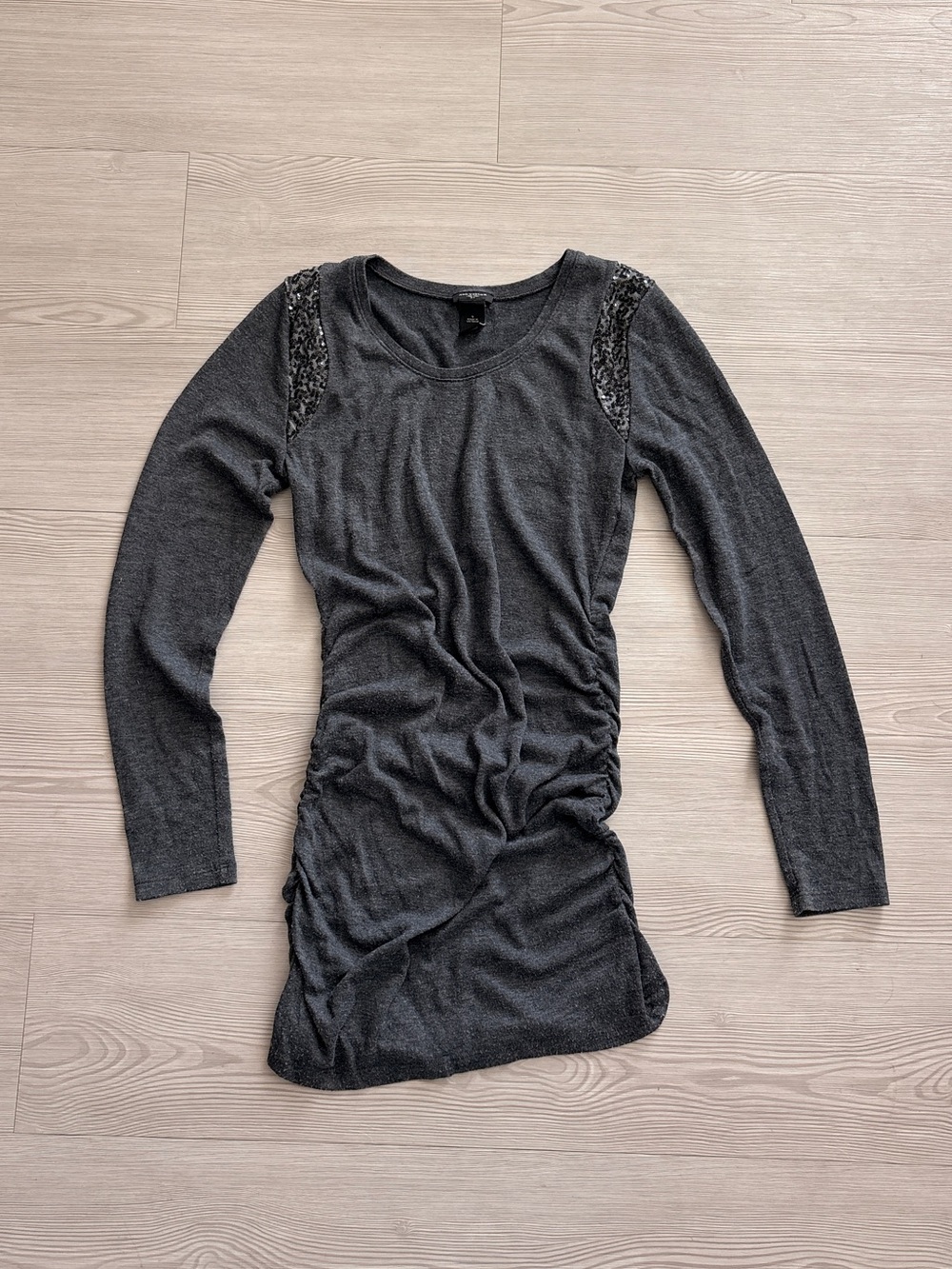 Ann Taylor Maternity Dark Gray Long Sleeve Knit Top with Sequin-Trim Shoulders